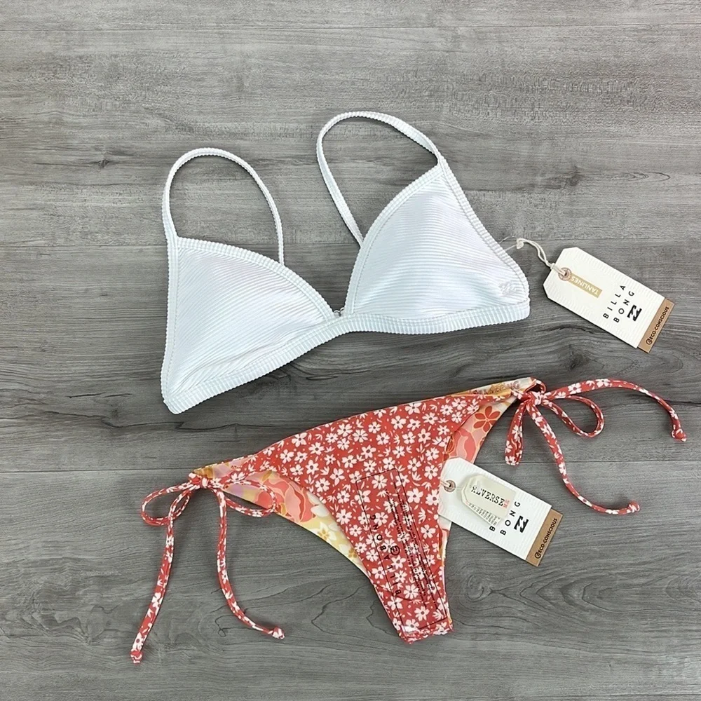 ☀️BILLABONG☀️ TANLINES CECI TRI Made For Daze Reversible Swim Bottom BIKINI SET